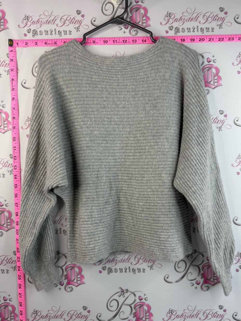 Open edit sweater knit knitted, comfy, Light Grey Ribbed Crewneck Sweater